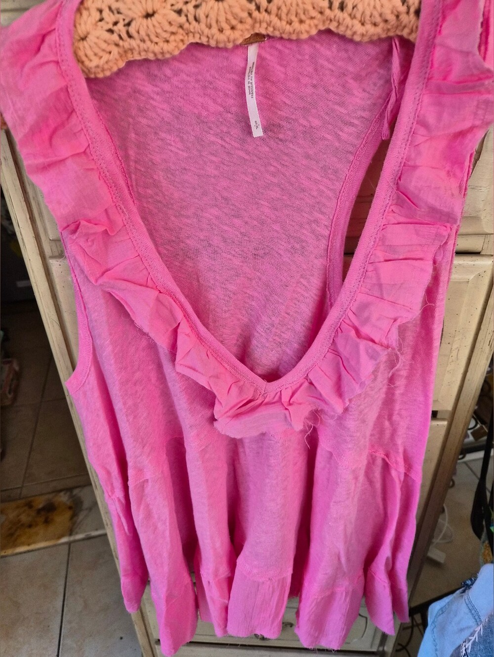 Free People 🌸 PINK Out And About Ruffle Hem Babydoll Top♡ PINK S/P💗 NWOT